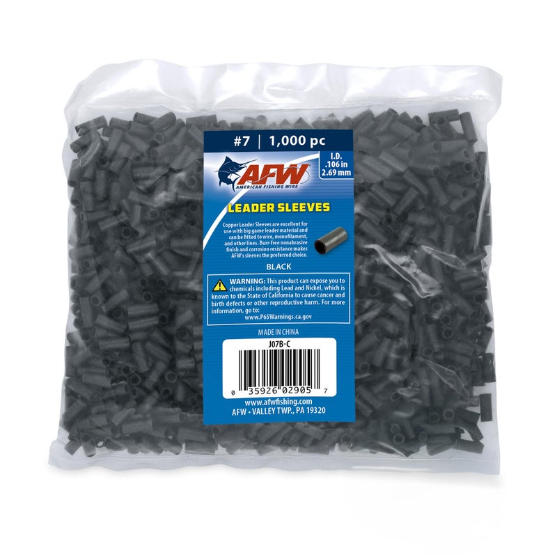AFW American Fishing Wire Single Barrel Crimp Sleeves, Size #7/.106", Black, 1,000 pc - Image 1